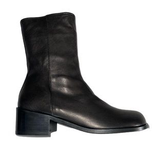[AMOMENTO] Black Leather Ankle Boots